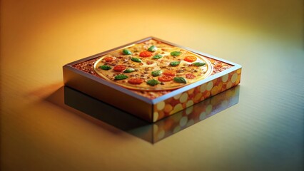 Vintage Sepia Pizza Box Reflection - Tilt-Shift Wide Angle Stock Photo