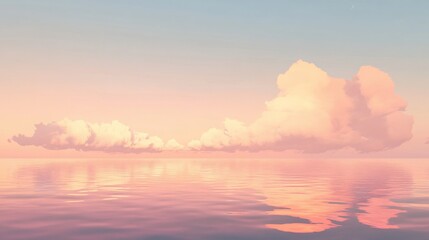 Obraz premium Pastel sunset over calm ocean water with soft clouds reflected