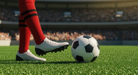 Obraz premium Soccer player preparing to kick a ball on a stadium field 