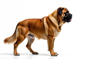 Obraz premium Majestic mastiff, powerful stance, white background, mastiff, portrait, breed
