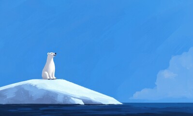 Fototapeta premium Polar Bear Sitting on Iceberg Under Bright Blue Sky