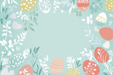 Pastel vector Easter background with subtle egg and floral silhouettes and central copyspace for greeting cards or printed seasonal materials