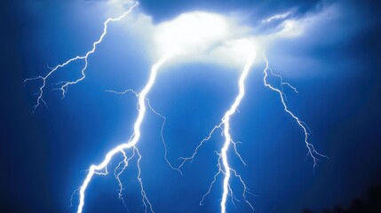 Night sky, powerful lightning strikes, dark clouds, storm, weather, background texture, graphic design