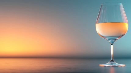 Elegant Wine Glass Half Full with Amber Liquid on a Smooth Surface Against a Gradient Background