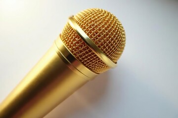 Close-up of a gold microphone isolated on white , old school, isolated