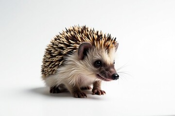 Obraz premium Close-up of a single hedgehog against a seamless white backdrop , fauna, detail
