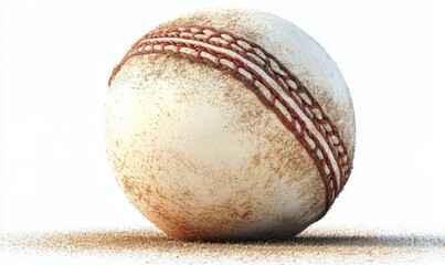 Dirty cricket ball on sand, ready for play