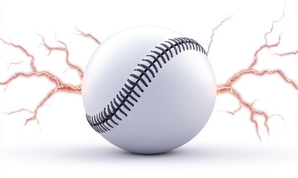 Electrified Baseball with Red Lightning on White Background
