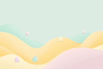 Wavy pastel hills with Easter egg shapes and soft color layers with copyspace below for seasonal printed materials