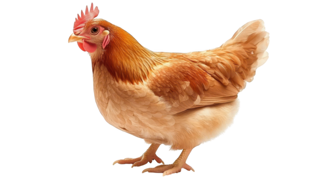 Isolated chicken on black background, studio portrait of a domestic fowl
