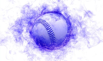 Flaming baseball with purple flames on white background for sports graphics