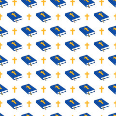 Holy Bible and Cross Seamless Christian Pattern. Perfect for conveying themes of hope, spirituality, and divine light. Ideal for religious materials, inspirational designs, and Christian faith.