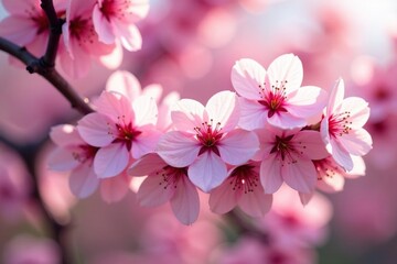 Obraz premium Dense cluster of sakura flowers, full bloom, soft focus, sakura, white, flower pattern