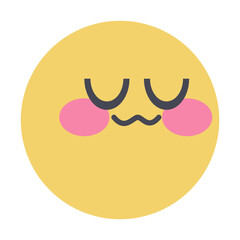  yellow smiley face with closed eyes, conveying a feeling of contentment or shyness. The face has rosy pink cheeks, adding to the warmth and sweetness of the expression with simplistic style.