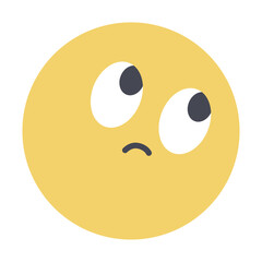 Fototapeta premium a yellow emoji face with a puzzled or thinking expression. The eyes are wide and looking upward, while the small, curved mouth suggests uncertainty or confusion.