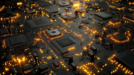 Illuminated Circuit Board: A Close-Up View of Modern Technology