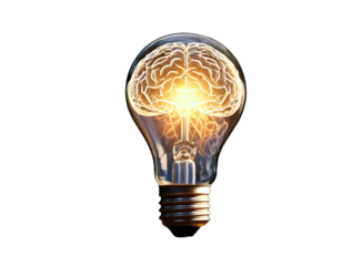 Brain glass bulb on transparent isolated background