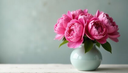 Fototapeta premium A cluster of vibrant pink peonies in a ceramic vase , nature, macro, home decor