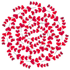 Freehand heart shape branches in trendy red. Happy Valentines day Minimalist Background Texture idea