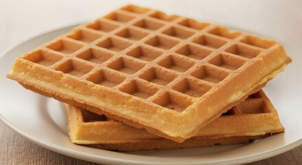 Golden Brown Waffles on White Plate