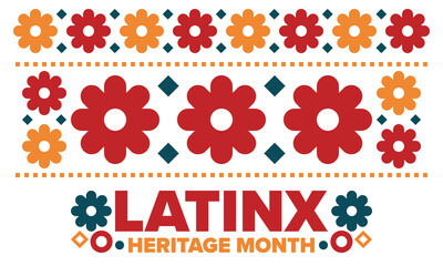 Latinx Heritage Month. National Hispanic Heritage Month. Hispanic and Latino Americans culture. Celebrate annual in United States. Poster, card, banner and background. Vector illustration