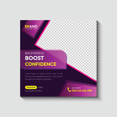 Professional social media post design template for fitness and gym