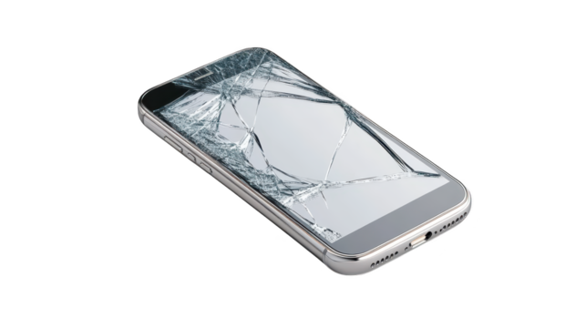 Broken screen, closeup of smartphone display damage and repair needs shattered