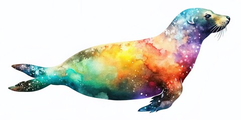 Watercolor Silhouette of a Fur Seal, Isolated Wildlife Animal Illustration