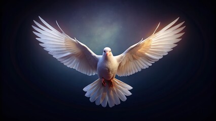 Obraz premium White Dove Flying at Dusk: Low Light Wildlife Photography