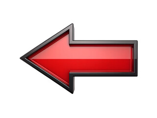 3D Red Arrow Pointing Left, Isolated transparent background.


