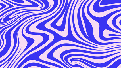 Blue Wavy Lines Abstract Background in Trendy Retro Psychedelic Style. Twisted, Swirled, and Distorted Vector Texture Pattern