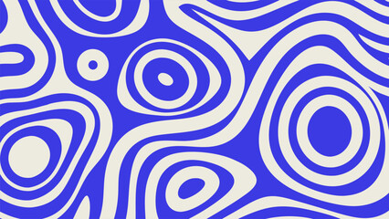Obraz premium Blue Wavy Lines Abstract Background in Trendy Retro Psychedelic Style. Twisted, Swirled, and Distorted Vector Texture Pattern