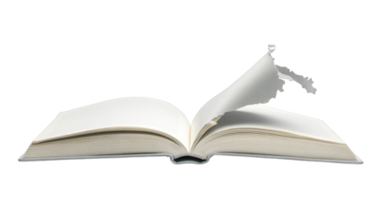 Antique open book with torn page, a glimpse into time and untold stories discover