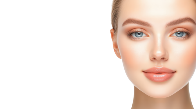 Radiant portrait, woman with captivating blue eyes and flawless complexion portrait