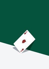 Ace playing card with real human heart on green and white background. Vector illustration