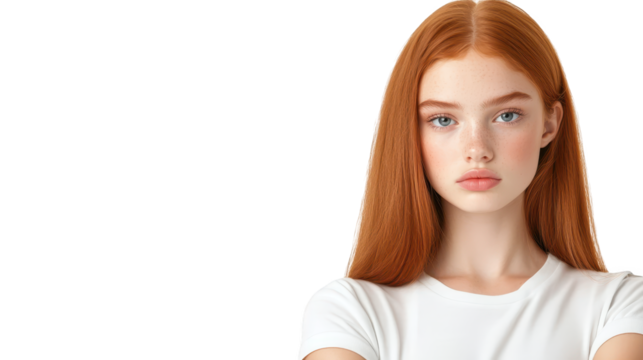 Striking portrait of a woman with vibrant red hair and captivating blue eyes