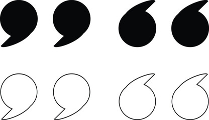 Round Quotation Marks Vector Set - Black and Outline Quote Symbols
