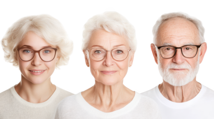 Timeless wisdom, a portrait of three seniors with eyeglasses reflecting experience and insight
