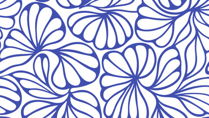 Elegant botanical leaf illustration with flowing lines in blue on white, decorative foliage composition