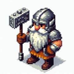 Pixelated Warrior With Hammer  Suitable for Creative Presentation