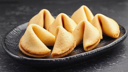 A plate of fortune cookies on a table, perfect for parties or snacks