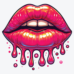 Glossy Dripping Red Lips Vector Illustration stock illustration