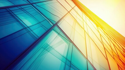 Obraz premium A vibrant shot of a modern building, with a striking gradient of blue and yellow across its facade.
