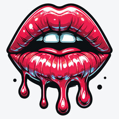 Glossy Dripping Red Lips Vector Illustration stock illustration