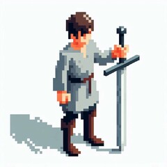 Pixel Art Warrior With Sword  Suitable for Creative Presentation