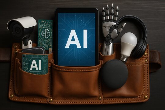 Tablet Displaying AI With Robotic and Tech Tools