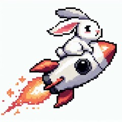 Obraz premium Pixel Rabbit Rocket Launch Suitable for digital content
