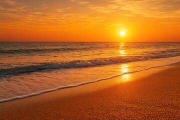Obraz premium Sunset Over Calm Beach With Soft Waves