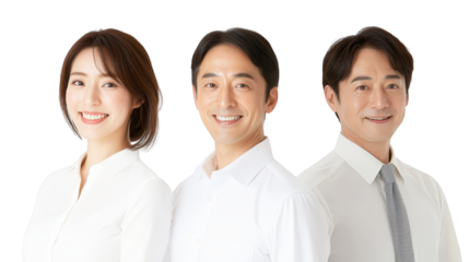 Three professionals in white shirts and ties, a portrait of teamwork, confidence, business acumen