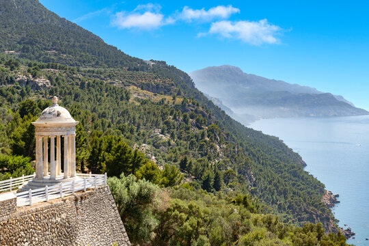 View from Son Marroig to the coast of the Tramuntana mountains and the Cararra marble pavilion -  1106 - Mallorca, Spain, June 17, 2024